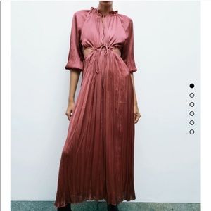 Zara Satin Effect maxi dress with cutouts Marsala, size  Medium